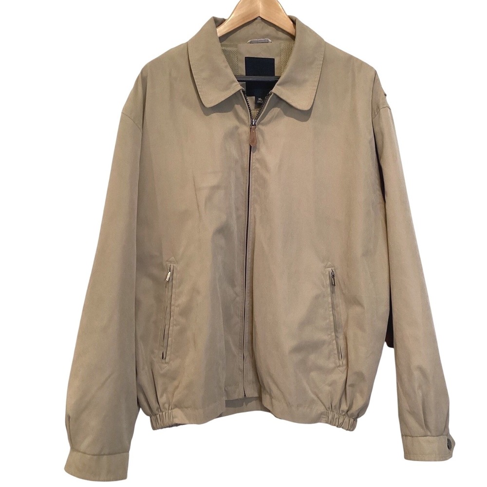 London Fog Mens XL Tan Harrington Jacket Full Zip Mesh Lined‎ Lightweight Coat